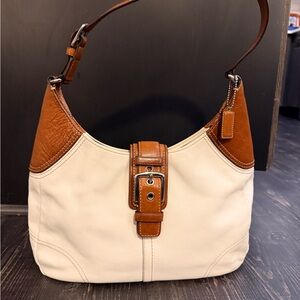 Vintage Coach Hamilton Soho Buckle Hobo Cream and Brown Leather Shoulder Bag